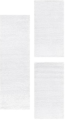 Carpetsale24 Bettumrandung Schlafzimmer 3 teilig Hochflor Teppich Weiss Bettvorleger Schlafzimmer Bettset: 2 St. 80x150 cm | 1 St. 80x250 cm - Einfarbiger 50 mm Flauschiger Teppich Läufer Set