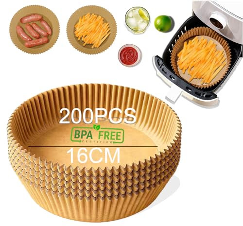 Pulsky Lot de 200 Feuilles De Papier Sulfurisé Pour Friteuse à Air Chaud 16 Cm, 200 Pièces, 2-4,1 L, Accessoires Pour Friteuse à Air Chaud Compatibles Avec Four, Micro-Ondes, Friteuse à Air Chaud