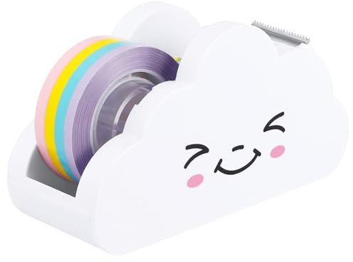 Lustiger Klebebandspender für Kinder wolkenförmiger Niedliche Bandspender mit einem Regenbogenband Plastik Desktop Klebebandspender mit süßem Lächeln für Kinder Kunsthandwerk für Büroschule