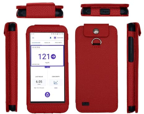 Leather Lanyard Case for Omnipod 5 Receiver (Continuous Glucose Monitoring) (Red)