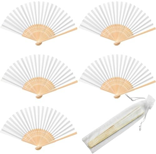 30 Pezzi Ventagli Matrimonio Bianchi Pieghevole Carta con Sacchetti Organza bianco Ventaglio Bianco per Regali Matrimonio