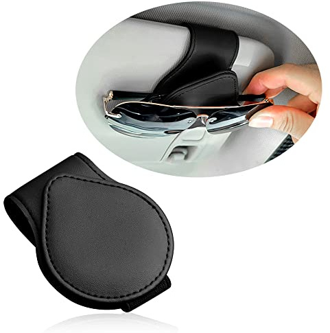GTLM Magnetischer Brillenhalter für Auto,PU Leder Sonnenbrillenhalter Auto Aufbewahrung Brillen Tickets Karten & Hält Auto Ordentlich,Universal Auto Zubehör Innenraum Frauen (Schwarz)