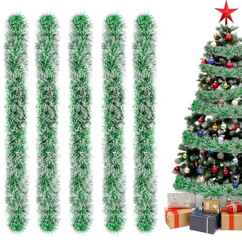 KufaerBeam Lot de 5 guirlandes de sapin de Noël, festons de Noël verts, décorations de sapin de Noël vertes, pour décorations de Noël en plein air, fête d'anniversaire