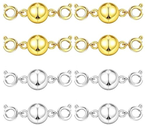 ZGDEIWGF 8 Paar Kugelförmige Magnetschnallen, Doppelendige Federschnallen, Runde Magnetschnallen, Halsketten-Verbindungsschnallen Und Armband-Magnetschnallen