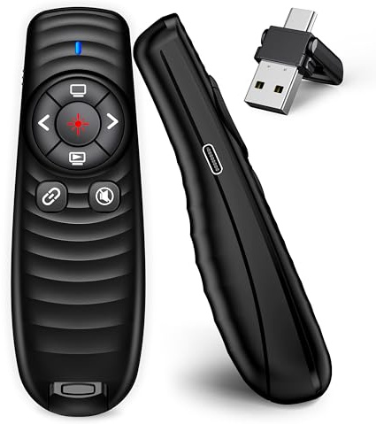 Presentatore USB C, 2.4 GHz Presentation Pointer, puntatore per presentazioni tramite tipo C e ricevitore USB, PowerPoint per Windows 7/8/10/Mac/Linux/Android/PowerPoint/Keynote/Google