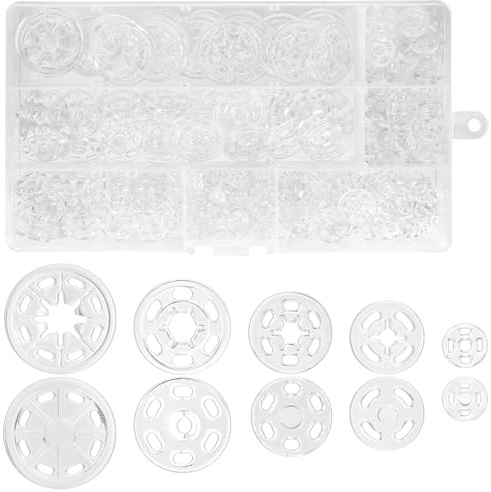 210 Paar Druckknöpfe zum Annähen, Kunststoff Unsichtbare Transparent Druckknopf Invisible Snap Fasteners Sew-On Button für DIY Nähen von Kleidung Kleidern Hemden(7, 12.5, 15, 20, 25 mm)