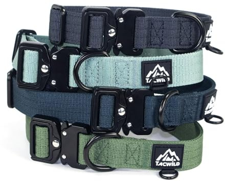 Tacwild Dog Collar for Large Dogs - Adjustable, Chew Proof Nylon Collar with Metal Quick Release Buckle and D-Ring for Dog Tags (Dark Green, L)