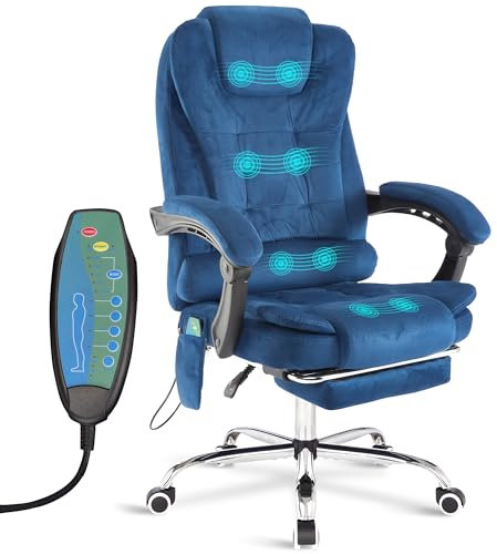 Blisswood PC Gaming Chair with 8-Point Vibration Massage – Ergonomic Office Chair with Footrest, 135° Reclining, Adjustable Height and Comfy Cushioned Back Support Seat for Adults & Students - Blue