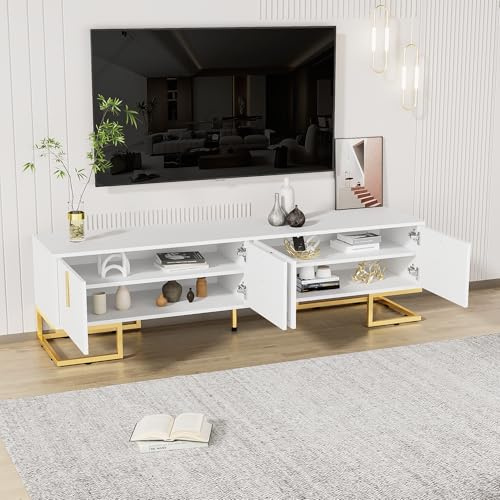 Gegtuon TV-Schrank Fernsehtisch 170 cm für 60/65 Zoll TVs, Fernsehschrank Lowboard mit Stauraum für Fernseher, TV Board mit Fächern & Türen, Sideboard Möbel für Wohnzimmer Schlafzimmer, Weiß