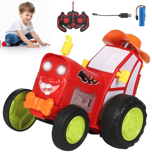 YISKY Jumping Stunt Car Toys, Ferngesteuerter Traktor mit Licht und Musik, Stunt Spielzeug, Ferngesteuertes Autos, 90° drehbare RC Stunt Auto, Verrücktes Springendes Auto, für Jungen und Mädchen