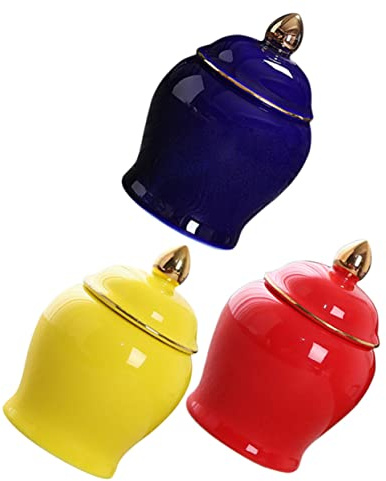Cabilock Tarro para Guardar Té De Cerámica Tapa Hermética, Juego De 3 Piezas Mini Decorativo Amarillo, Rojo y Azul, Recipiente De Almacenamiento para Cocina y Guardar Café