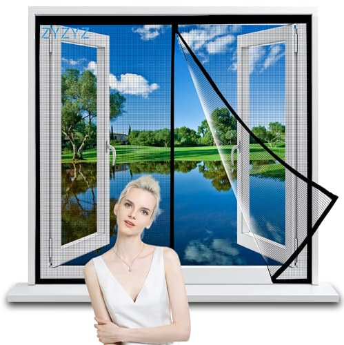 Mosquitera Magnética Para Cortinas, 150x105cm Negro Cortina Mosquiteras Magnética de Malla Anti-insectos con, Fácil de Ensamblar, Sellado Automático