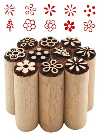 SZSMW 10 StüCk Mini Stempel - Tonstempel - Stempelgummi - Stempel Blumen | Holzstempel Kinder - Kann In Keramik,Handwerk,Scrapbooking Und Auch In GebäCk,Teig,Keksen,GemäLden Verwendet Werden(5*1,5cm)