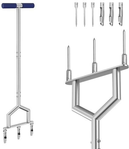 YWNYT Herramienta aireadora de césped manual, aireador de núcleo de césped 2 en 1 y picos aireadores de césped, con 3 dientes huecos reemplazables y 3 picos, herramienta aireadora de césped para
