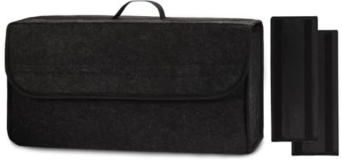 Einesin Borsa organizer per bagagliaio auto con pannelli laterali rinforzati per guasti di attrezzi, viaggi di emergenza, furgoni e caravan, borsa in feltro nero, accessori per interni auto
