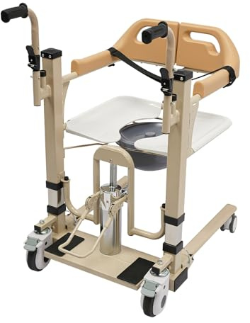 Elevador de pacientes hidráulico para el hogar, silla de ruedas de 180°, hasta 200 kg, silla de ruedas de transporte de 46 a 61 cm, altura ajustable, silla de transferencia hidráulica para personas