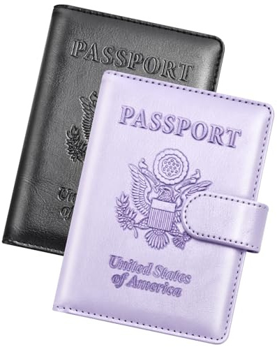 Herain Passport Holder for Travel Essentials, 2 Pcs Passport Cover Wallet Case Travel Gifts Women Men Family, RFID Passports Book Card Holders Travels Cruise Accessories Must Haves