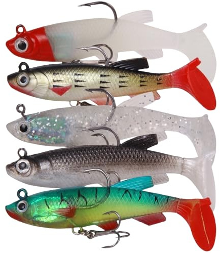 Fishing Lures, Soft Lures Swimbaits Jig Head Artificial Bait Sea Fishing Accessories for Pike Bass Trout Perch Saltwater Freshwater (Multicolour 5Pcs)