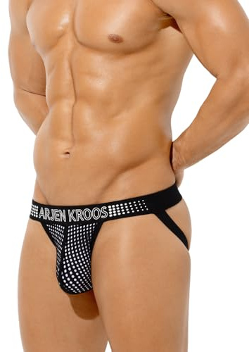 Arjen Kroos Jockstrap män string tanga nät sportunderkläder mesh andas kalsonger sport underkläder, A1-svart, L