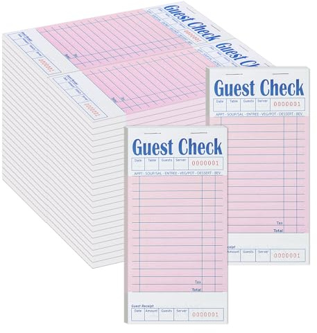 ZPARIK 48 Pack Pink Guest Checks Books for Servers Server Note Pads, Waiter Checkbook, Waitress Notepad for Restaurants, Paper Checks 50 Sheets/Pack, 300 Total Tickets