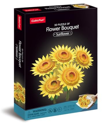 CubicFun 660866 - Puzzle 3D - Fleurs de tournesols - Bouquet de 209 pièces - Kit de bricolage décoratif pour adultes et enfants à partir de 8 ans