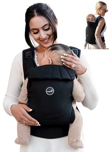 Grownsy Marsupio Neonato Ergonomico, Fibbia a Sgancio Rapido a un Tocco, Facile da Indossare(3–20 kg, 3–36 mesi), Poggiatesta, Leggero, Confortevole e Regolabile(Nero)