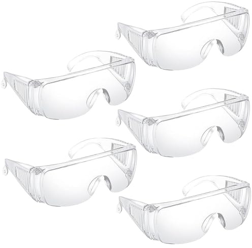 Techchii 5 Stück Schutzbrille Arbeitsschutzbrille Antibeschlag & Staubdicht Schutzbrillen Transparent für Bauwesen, Laboren, Chemie, Schutzbrille für Brillenträger