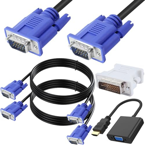 HAAMNING7 1,8 m VGA till VGA-kabel, VGA-hankontakt till VGA-kabel för högupplöst bildskärm, med DVI till VGA-adapter, HDMI till VGA-adapter (4-pack)