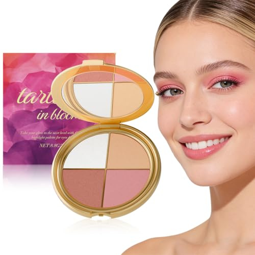 NHPY 4-In-1 Lidschatten Highlighter Palette,Reise Make Up,Neutraler Rougepuder Für Frauen,Multifunktionales Kontur-Set Für Das Gesicht