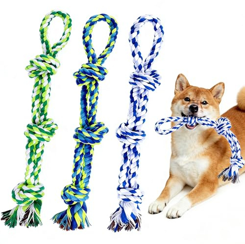 Morofme 56cm Hundespielzeug Seil Unzerstörbares mit 3 Knoten 3 Stück | Interaktives Kauspielzeug Hunde Zerrspielzeug Zahnreinigung,Hundespielzeug Tau für Aggressive Kauer Mittlere Große Hunde