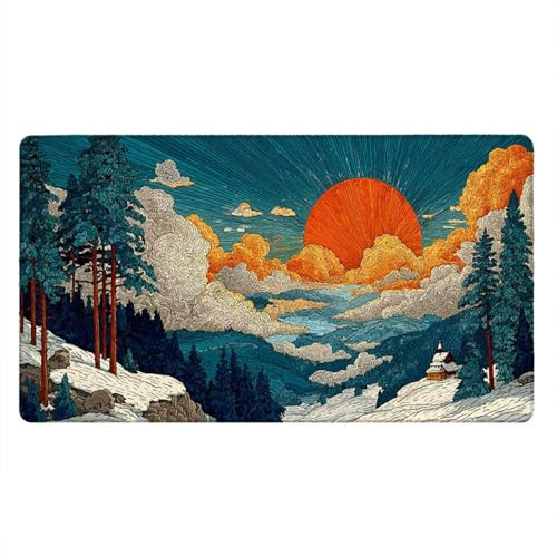 Tappetino Mouse Gaming XXL, 1600x800x3mm Grande Tappetino Scrivania Cuciti Base in Gomma, Mouse Pad Impermeabile Antiscivolo, Desktop Ufficio, Migliora Precisione Velocità (Montagne Del Sole) xR7-785
