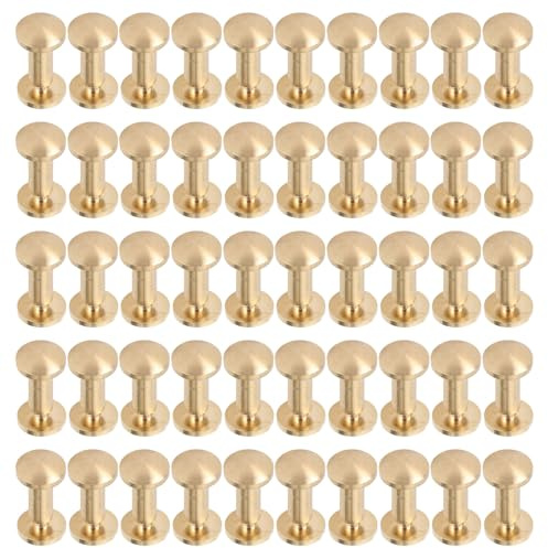 NOENNULL 50 Set Rivetti per Chiodi in Ottone Massiccio, Vite per Bullone, Vite Posteriore per Chiodo, Set di Rivetti in Ottone, con Intaglio da 8 Mm per Pelle, Rivetto Curvo Decorativo per Borse in