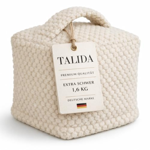 TALIDA Türstopper sack 1,6KG Waffel-Stoff | mit Griff | waschbarer Bezug | mit Reißverschluss | schwer | moderne Optik | Boden Sand sack (1, Beige)