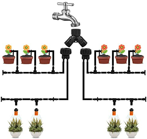 Kit de système d'irrigation goutte à goutte, système d'irrigation de jardin avec tuyau 4/7, Kit d'irrigation goutte à goutte pour serre, cour, plante, pelouse 40 m