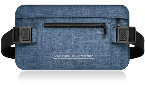 travel inspira Geldgürtel mit RFID-Blockierung 2X RFID Flache Bauchtasche | Blau Doppelter RFID-Schutz Diebstahlsich 70-150cm Verstellbar Unsichtbar Ultraflach Geldversteck am Körper Reise-Gadgets
