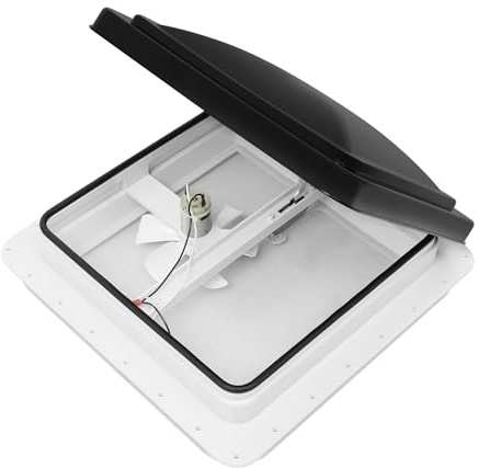 Velosh Lucchetti per roulotte e roulotte, lucernario, in plastica, colore bianco/nero, per roulotte o camper (42 cm x 42 cm)