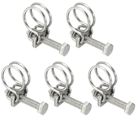 sourcing map 5 Pcs Double Wire Hose Clips 14-17 mm 201 Stainless Steel Adjustable Wire Pipe Tube Clamps with M6 Screw Plumbing Joint Fastener for Dust Collection Pool Pond, Silver