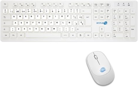 SIMPLETEK - Kit Mouse & Tastiera Wireless Bianco Layout ES Spagnolo QWERTY Con Adesivi Preapplicati | Tastierino Mouse Ricevitore USB