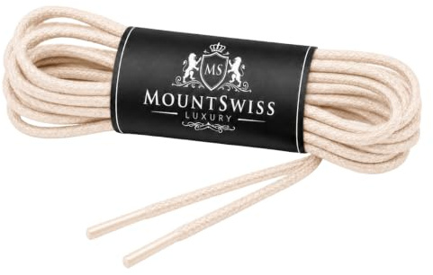 Mount Swiss Luxury Skoband I vattenavvisande och slitstarka skosnören runda ø 2–3 mm av fin bomull/vaxad för affärskostym och läderskor I Ädel Shoelaces längder 45–120 cm, Krämfärgad, 45 cm / ø 2 mm