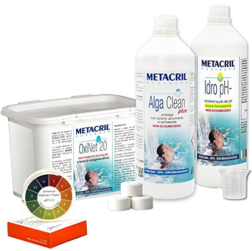 Metacril Starter Kit Oxi, Trattamento Acqua a Base di Ossigeno Attivo, Ideale per Piscina o Spa Idromassaggio di Tutte le Marche, Dimensioni e Modello