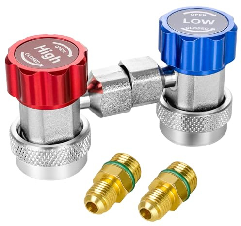 Magiin R134A Acopladores Rápidos 2 Piezas 1/4 AC R134A Ajustable Acoplador Rpido Conector Adaptador de Conversión de Aire Acondicionado para Automóvil de Alta Presión y Baja Presión