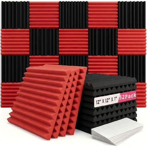 52 Pack Black/red 12 X 12 X1 Acoustic Panels Studio Soundproofing Foam
