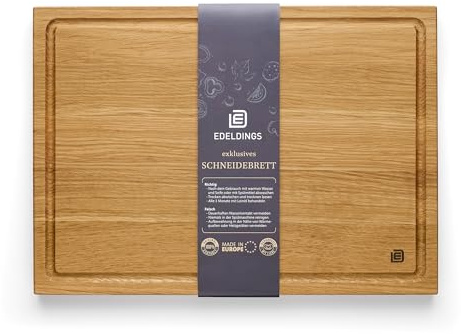 Edeldings skär- och serveringsbräda av högkvalitativ ek 35 х 25 cm stor med juicespår | antibakteriell köksbräda från Europa | serveringsbräda, frukostbräda, träbräda av massivt trä