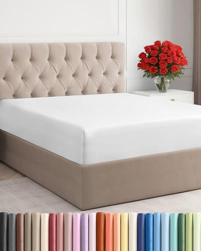 King Fitted Bed Sheet - Bottom Single Fitted Sheet Only - Ultra-Soft Hotel Luxury Bedding w/ 8-16 Inch Deep Pockets - Breathable, Cooling & Wrinkle Free - Easy-Care, Fade & Shrink Resistant - White