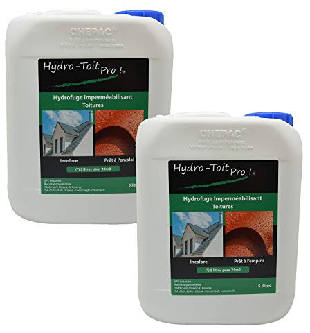 Lot de 2 Hydrofuges TOITURES INCOLORE, imperméabilisant, prêt à l'emploi 50m2, 2x5 litres
