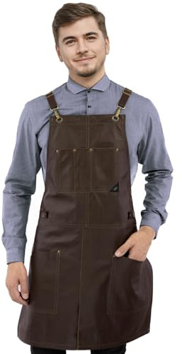 Under NY Sky Genuine Leather Apron, Cross Back Strap, Riveted, Lined, Brown