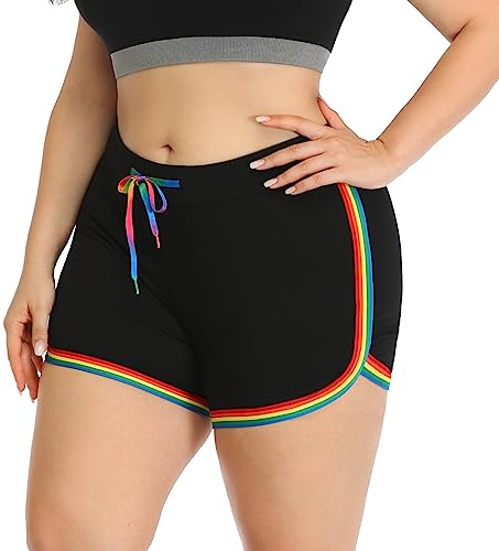 HDE Womens Rainbow Striped Retro Fashion Dolphin Running Workout Shorts 2X