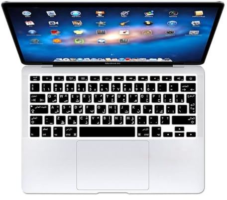 MMDW Arabic QWERTY ISO Silicone Keyboard Cover for Macbook Pro 13 Inch,15 Inch (with or without Retina Display,2015 or Older Version) Old Air 13 Inch European/ISO Keyboard Layout Silicone Skin,Black