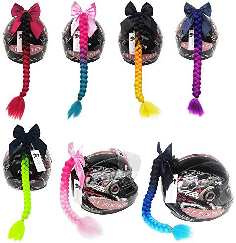 3T-SISTER Bowknot Helm geflochtener Pferdeschwanz Motorrad Fahrrad Helm Haar Flauschige Haarteile für Erwachsene (Customised Bow Type)