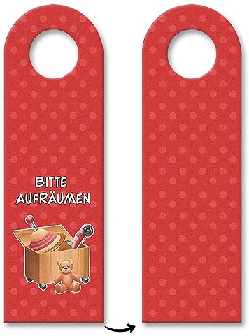 Bitte aufräumen Türhänger mit Spielzeug Motiv in Rot Kinderzimmer Kinder Türe